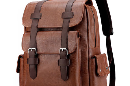 Brown Leather Laptop Backpack for Men, Work Business Travel Office Backpack College Bookbag, Casual Waterproof Computer Backpack Fits Notebook 15.6 Inch