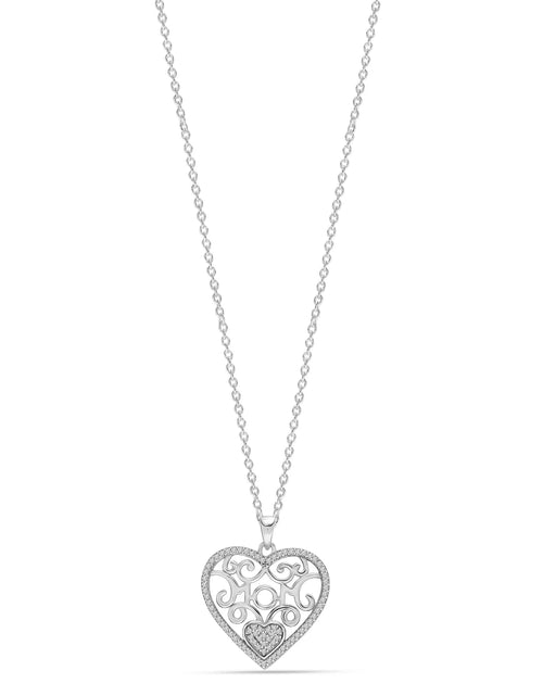 Load image into Gallery viewer, 925 Sterling Silver Light-Weight CZ Filigree Heart Pendant Necklace Jewelry Gifts for Women and Teen 18" Inch
