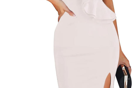 Womens One Shoulder Ruffles Side Split Bodycon Bandage Club Party Dress