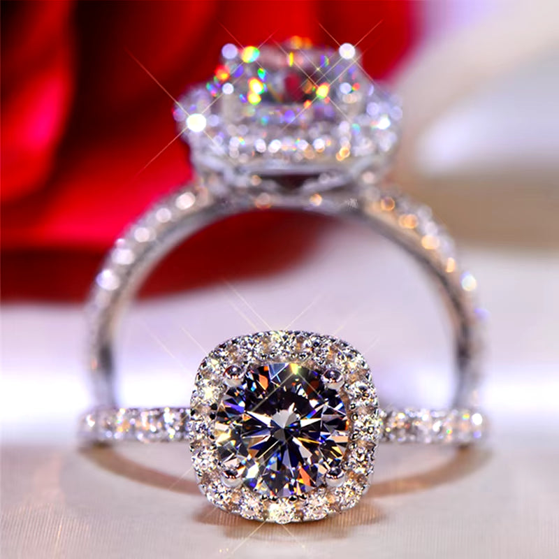 100% Moissanite Rings 1CT 2CT 3CT Brilliant Diamond Halo Engagement Rings for Women Girls Promise Gift Sterling Silver Jewelry