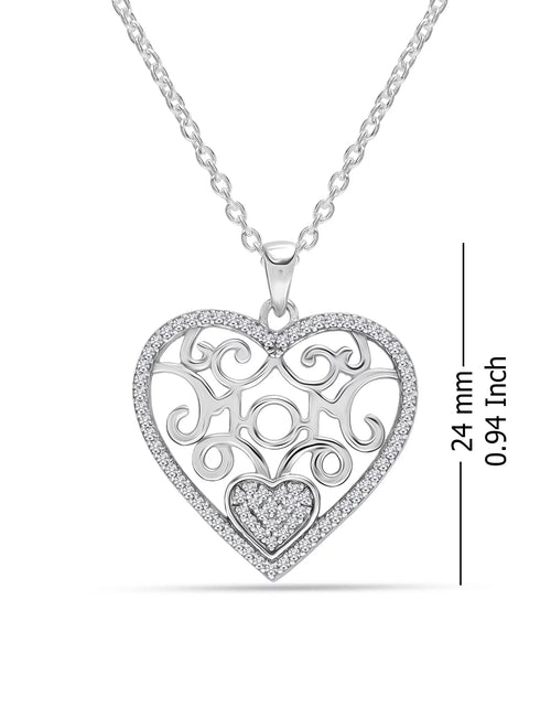 Load image into Gallery viewer, 925 Sterling Silver Light-Weight CZ Filigree Heart Pendant Necklace Jewelry Gifts for Women and Teen 18" Inch
