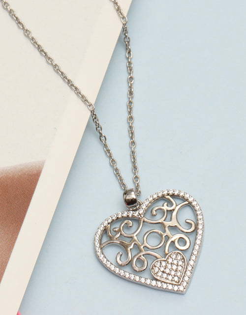 Load image into Gallery viewer, 925 Sterling Silver Light-Weight CZ Filigree Heart Pendant Necklace Jewelry Gifts for Women and Teen 18" Inch

