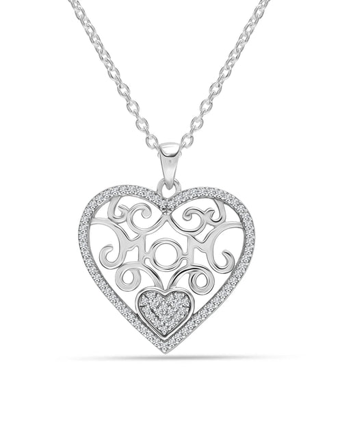 Load image into Gallery viewer, 925 Sterling Silver Light-Weight CZ Filigree Heart Pendant Necklace Jewelry Gifts for Women and Teen 18" Inch
